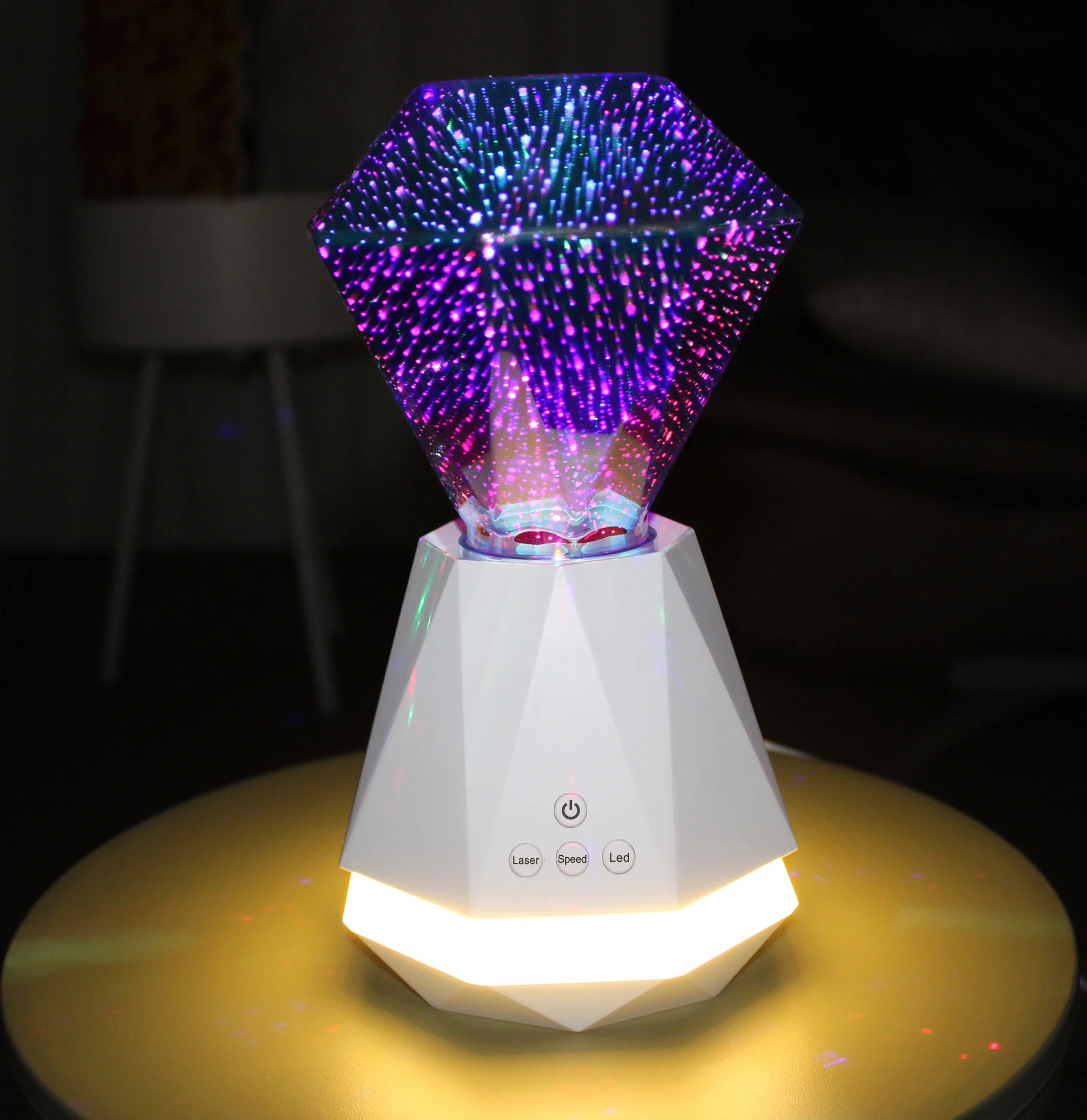 Newest 360 Degree Rotation Multi color 3d diamonds music Night lamp Projector Kids Led Star