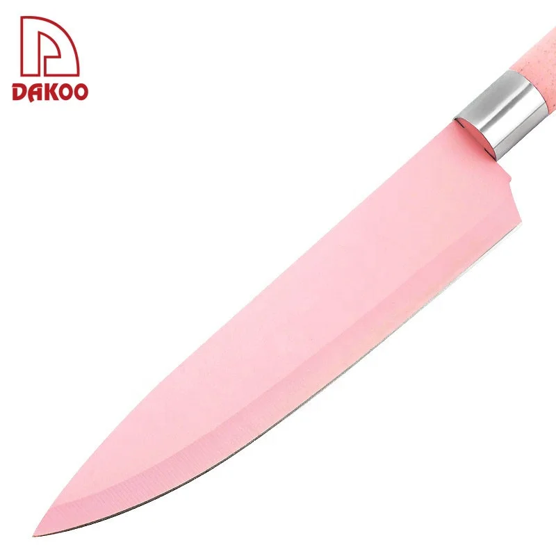 Special Design Set of 6 knives Pink  Stainless Steel Kitchen Knife with Acrylic knife holder