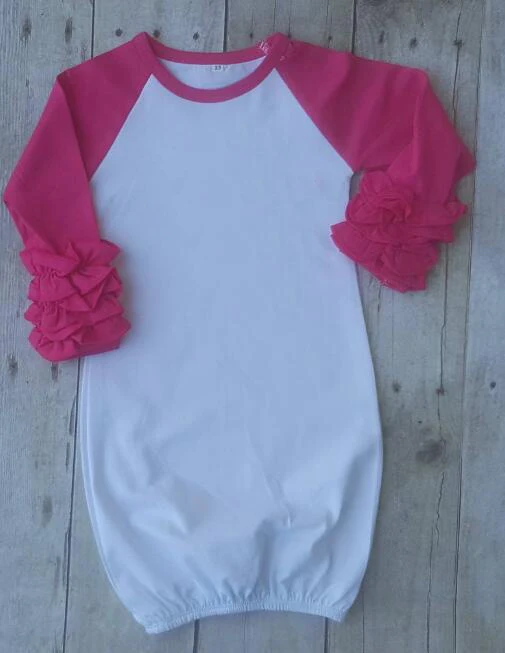 
CFP C088 RTS Raglan Ruffle Sleeve Gown Full Cotton Newborn Baby Girl Ruffle Raglan Baby Gowns 