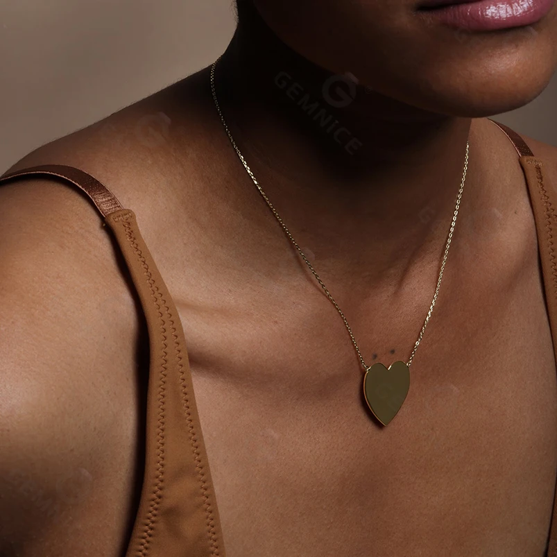 Gemnel minimalist jewelry best selling 925 silver polish finish gold plated large heart pendant necklace