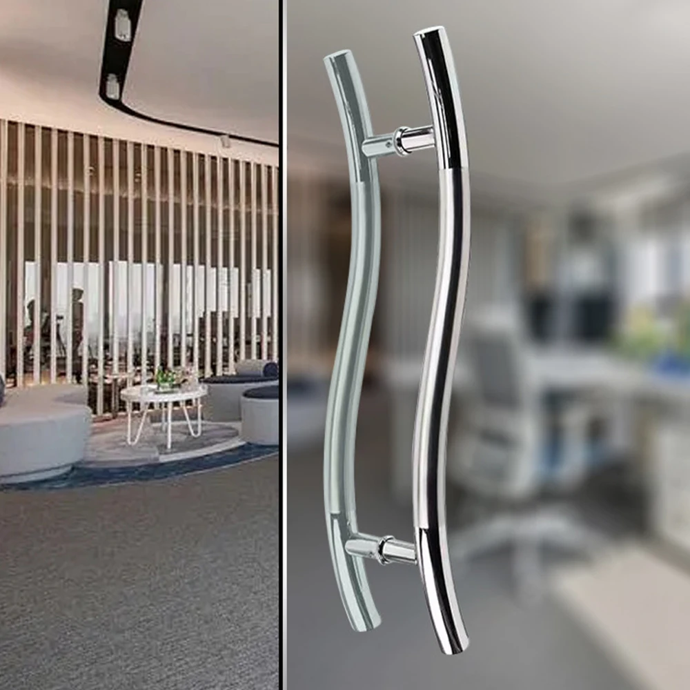 Durable S Type stainless steel 304 Round Pipe glass Door Handle For Sliding bathroom Glass Door