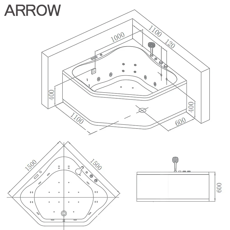 Ванна с современным дизайном AROW ванна в форме бриллианта для спа-массажа объемом л из акрила