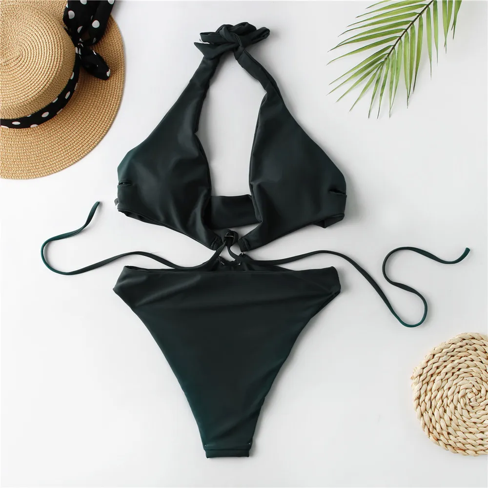 New Sexy Bandage Swimwear Women Halter One Piece Swimsuit Female Hollow Out Bathing Suit Summer Beach Wear Monokini Bathers