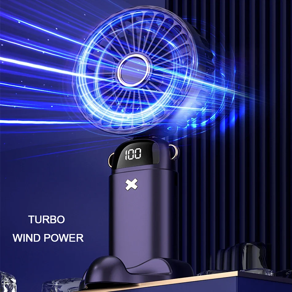 2024 New Digital Display 5 Gears Adjustment Folding Handheld Small Fan 3000MAH Mini Air Cooler Office Desktop Fan
