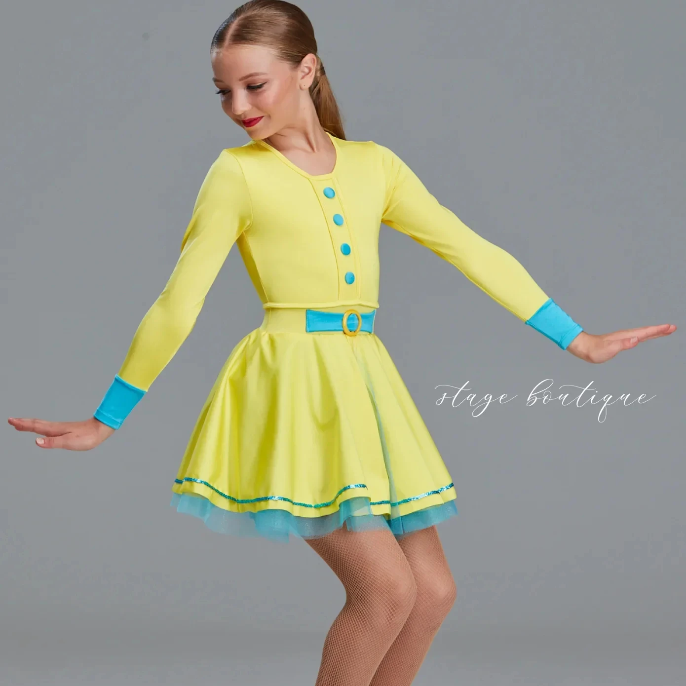 Girls  Yellow Lycra Fabric Back Zipper Jazz/ Tap Dance Dresses With Tutu Skirt Ballet Long Sleeve Costume for Performance