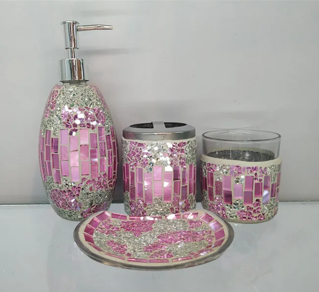 YIXIN FACTORY SUPPLY HOUSE HOLD TOILET ACCESSORIES SETS  MOSAIC 4PCS MOSAIC GLASS BATHROOM ACCESSORIES MOSAIC BATHROOM SETS