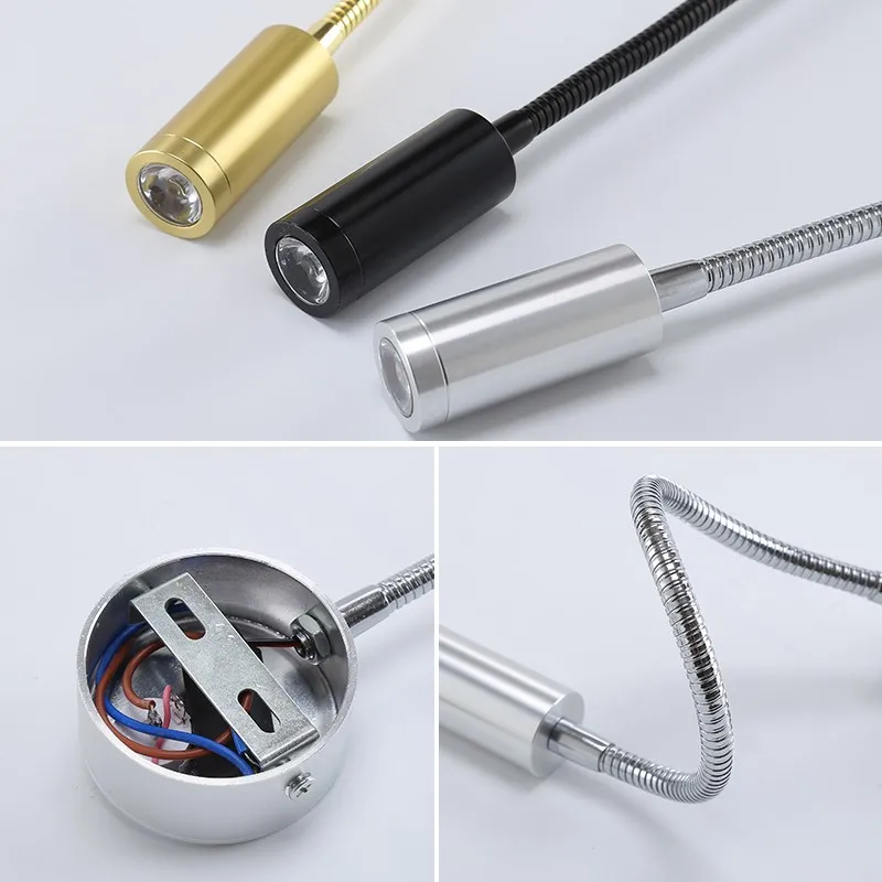 Minimalist Indoor LED Hose Wall Light Hotel Room Bedroom Bedside Reading Light Mirror Front Spot Light 110V-12V