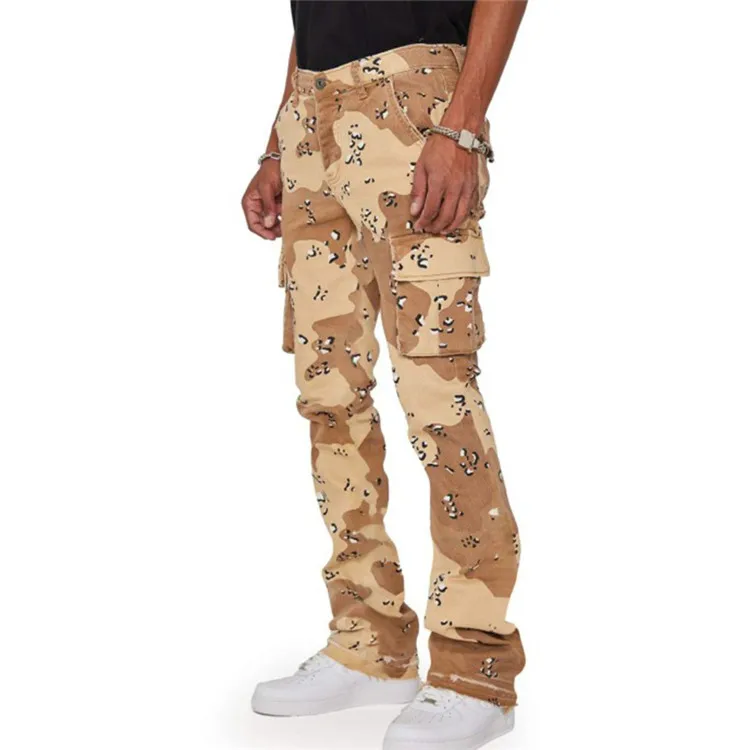Mens Fashion Streetwear Casual Baggy Camouflage Print Hip Hop Straight Cargo Trousers