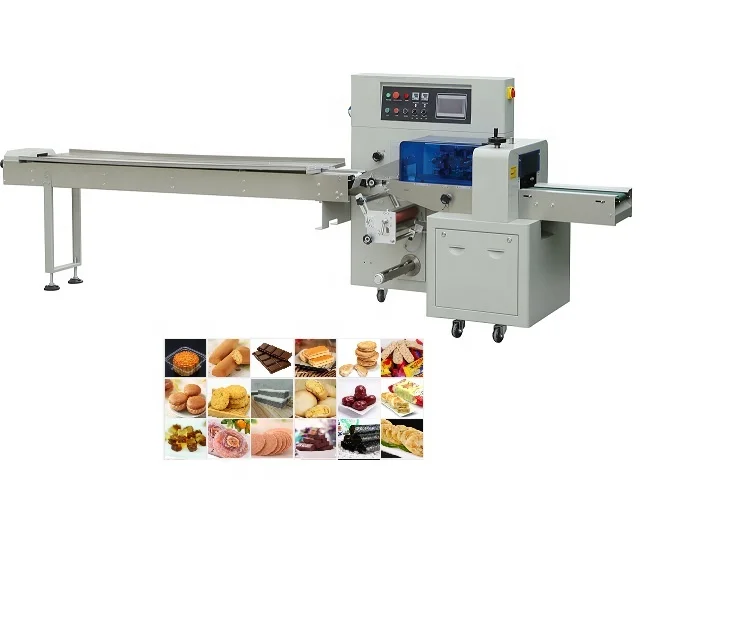 Commercial  flow revolving  pull film pillow packing machine for food snacks with  price