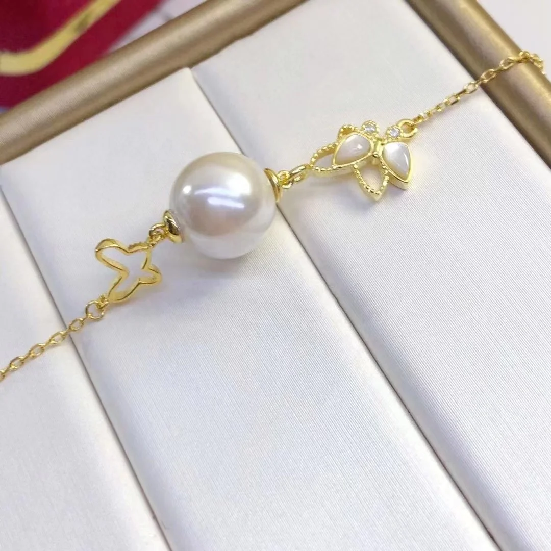 B395 8-9mm 925 sterling silver gold plated wholesale freshwater pearl charm bracelet  bangle fancy jewelry for women