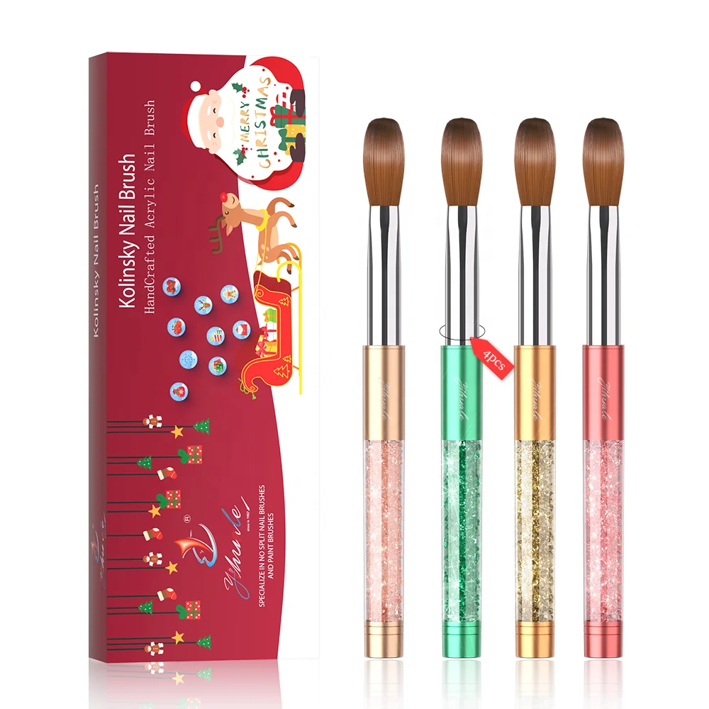 Custom Logo Christmas 100% Pure Kolinsky Brush Professional Acrylic Powder Kolinsky Acrylic Nail Brush for Acrylic Nails Art