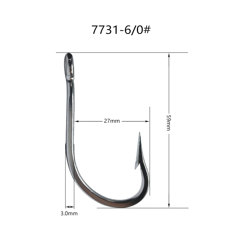 High Carbon Stainless Steel Strength 7731SS 5/0-16/0# Inline Single Hooks