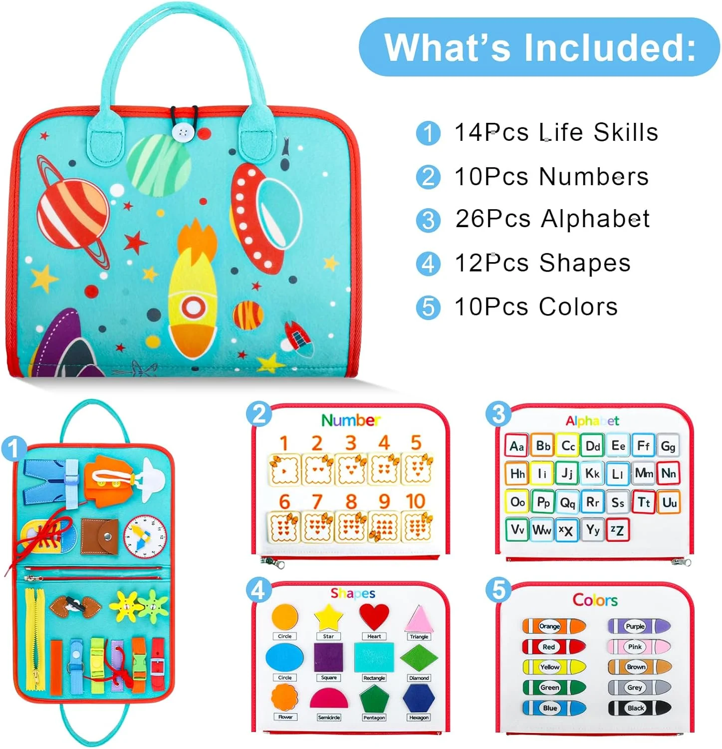 Preschool Educational Busy Board Book Kids Sensory Montessori Travel Toys Activities Learning Board Felt Toddler Busy Board