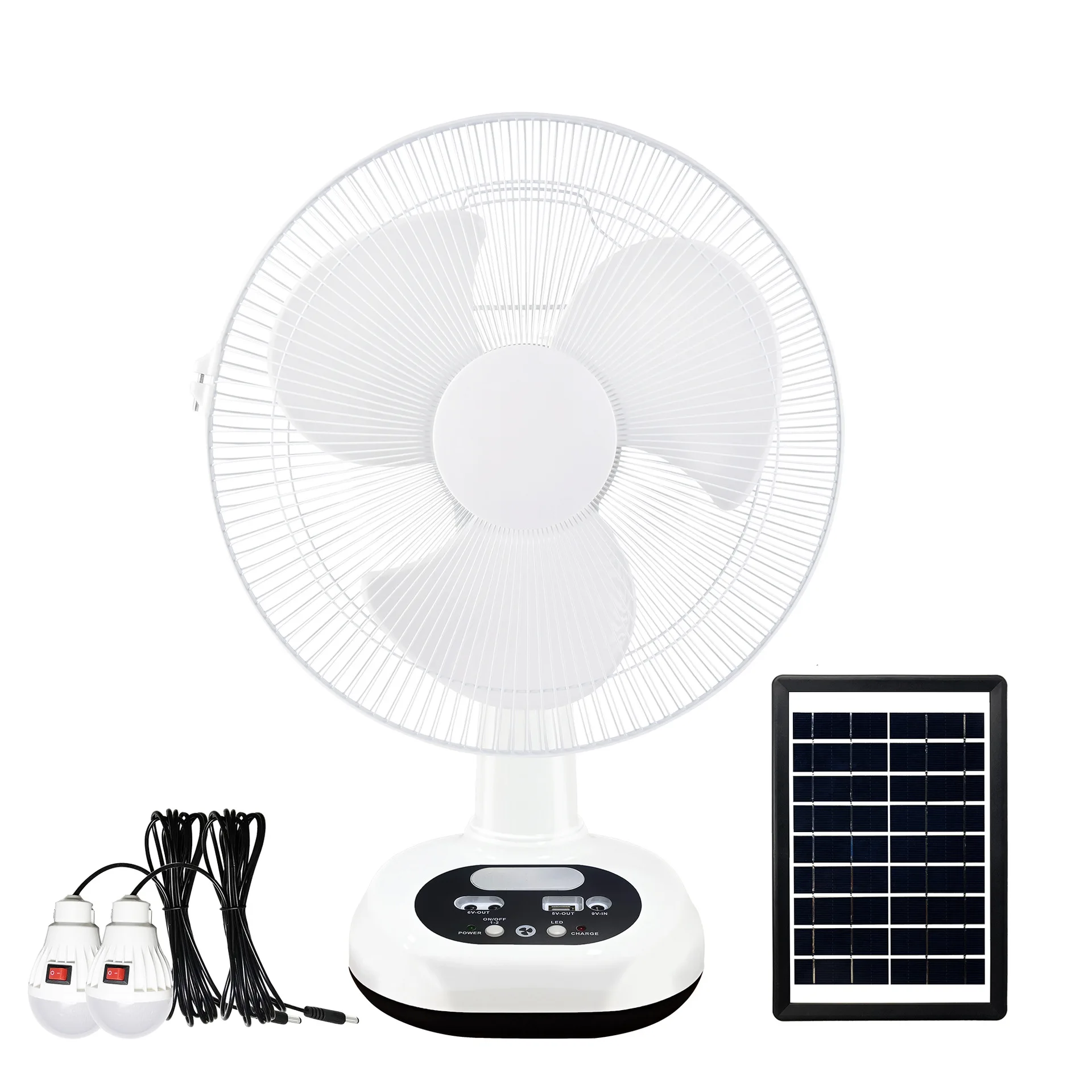 052 Ac Dc Solar Fan Set Shaking Head Charging Fan With Lamp Table Fan