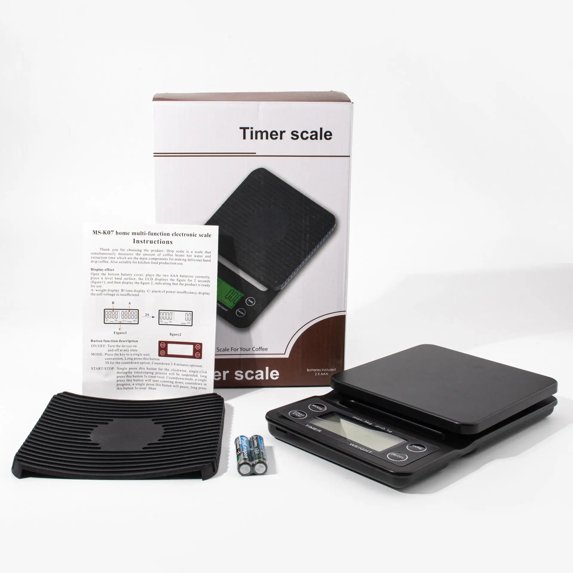 High-precision Electronic Coffee Scale with Waterproof Pad LED Display USB Timing Professional Home Coffee Accessories 3kg/0.1g