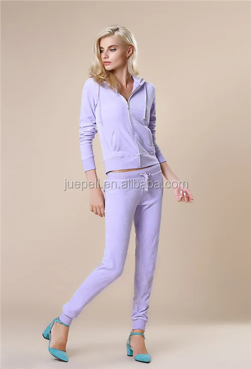 
Homewear sportswear yoga/gym hoodie jacket and pants 2PC set for ladies / women velour tracksuits 