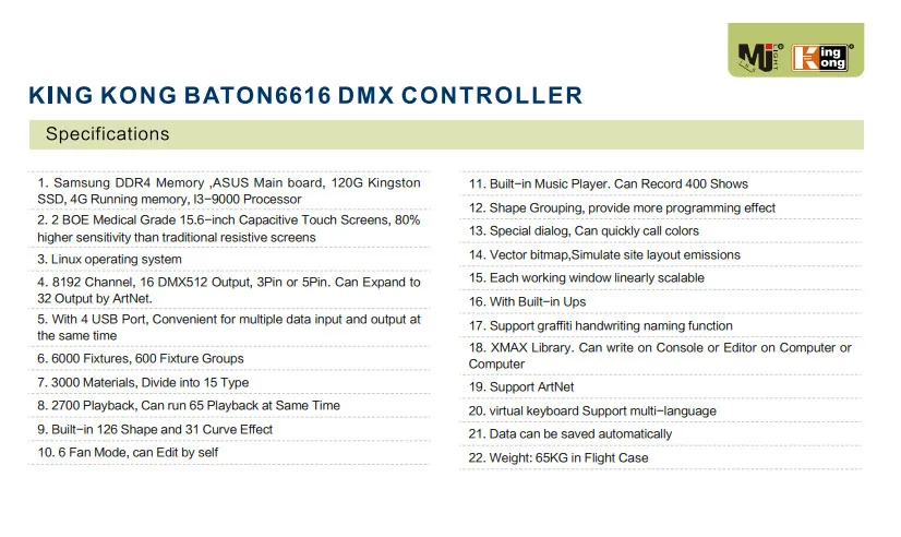 KING KONG 6616 Two Touch Screen Lighting Console Dmx Stage Lighting Console DMX Controller Dual Touch Screen KINGKONG Controller