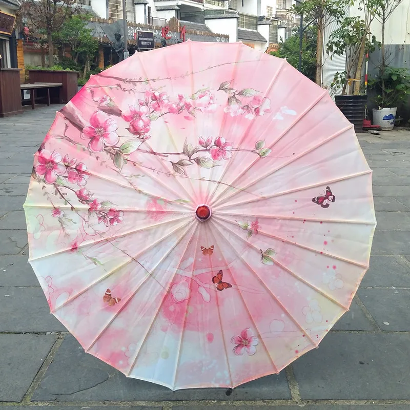 1pc Silk Cloth Women Umbrella Japanese Cherry Blossoms Ancient Dance Decorative Umbrella Chinese Oil Paper Umbrellas