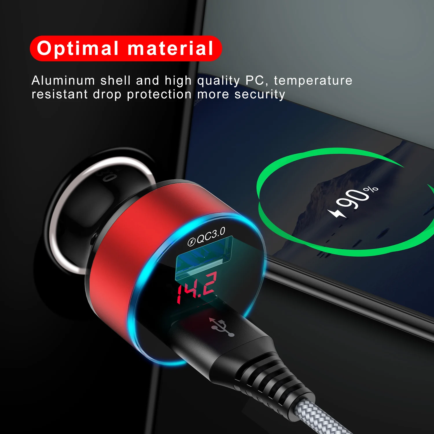  USLION хорошее качество двойной USB-порт быстрая зарядка QC 3 0 Металлический цифровой светодиодный дисплей автомобильное зарядное устройство для