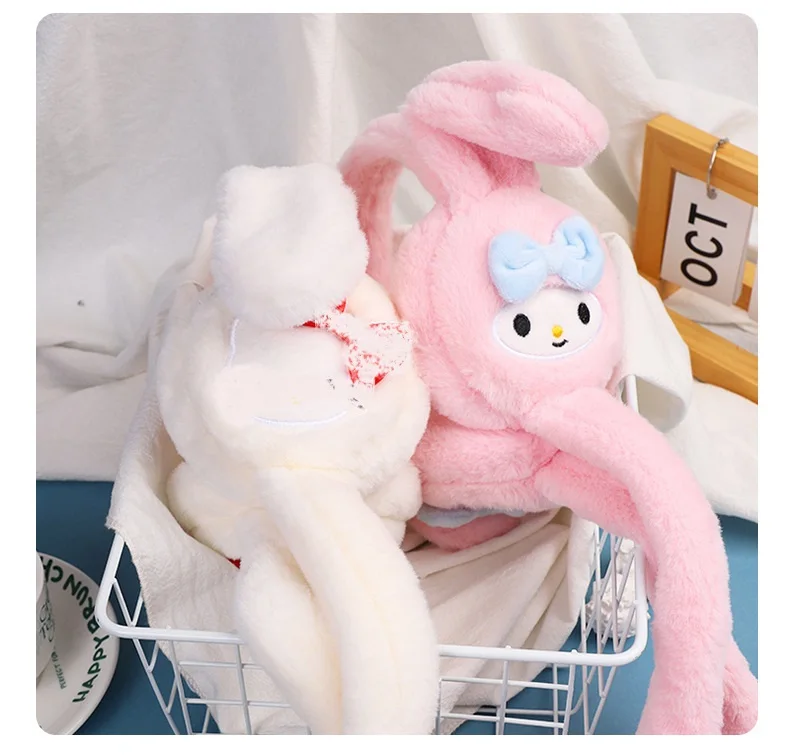 DHF Anime Sanrioed Kuromi Melody Pom Purin Plush Earmuffs Plush Ear Warmers With Moving Ears Winter Warm Antifreeze Earmuffs