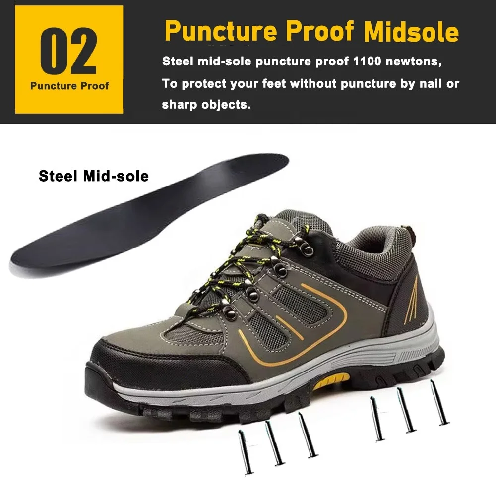 Anti slip oil acid resistant soft rubber sole ppe protection puncture proof sports safety shoes with steel toe