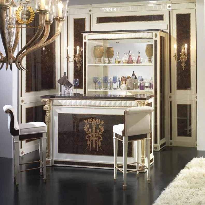antique luxury baroque mini home bar table counter set wine cabinet bar chair set