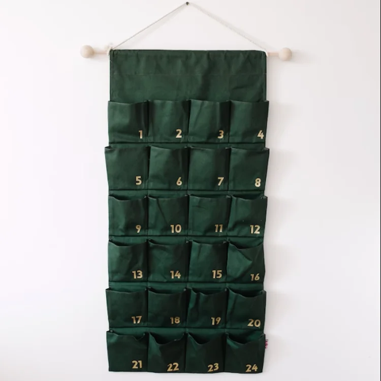 Green Christmas Advent Calendar 24 Days Custom Empty Giant Fabric Cotton Canvas Blank Christmas Countdown Calendar For Kids