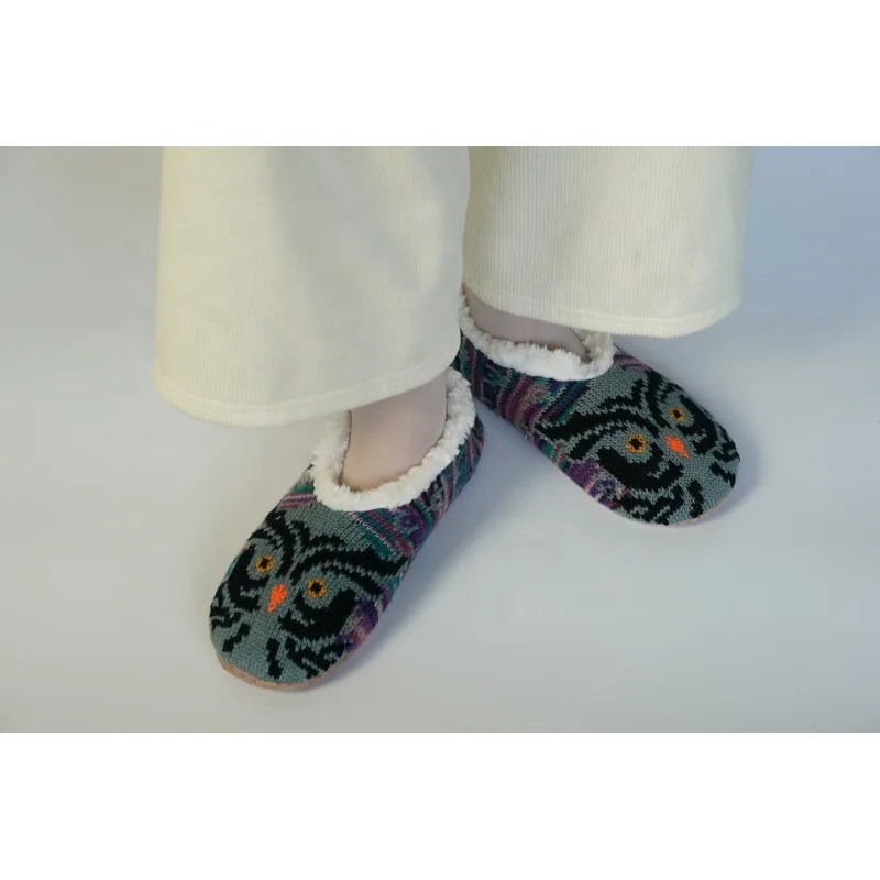 OEM SUPER SOFT owl knitted SHERPA SLIPPER cozy ballerina slipper sock