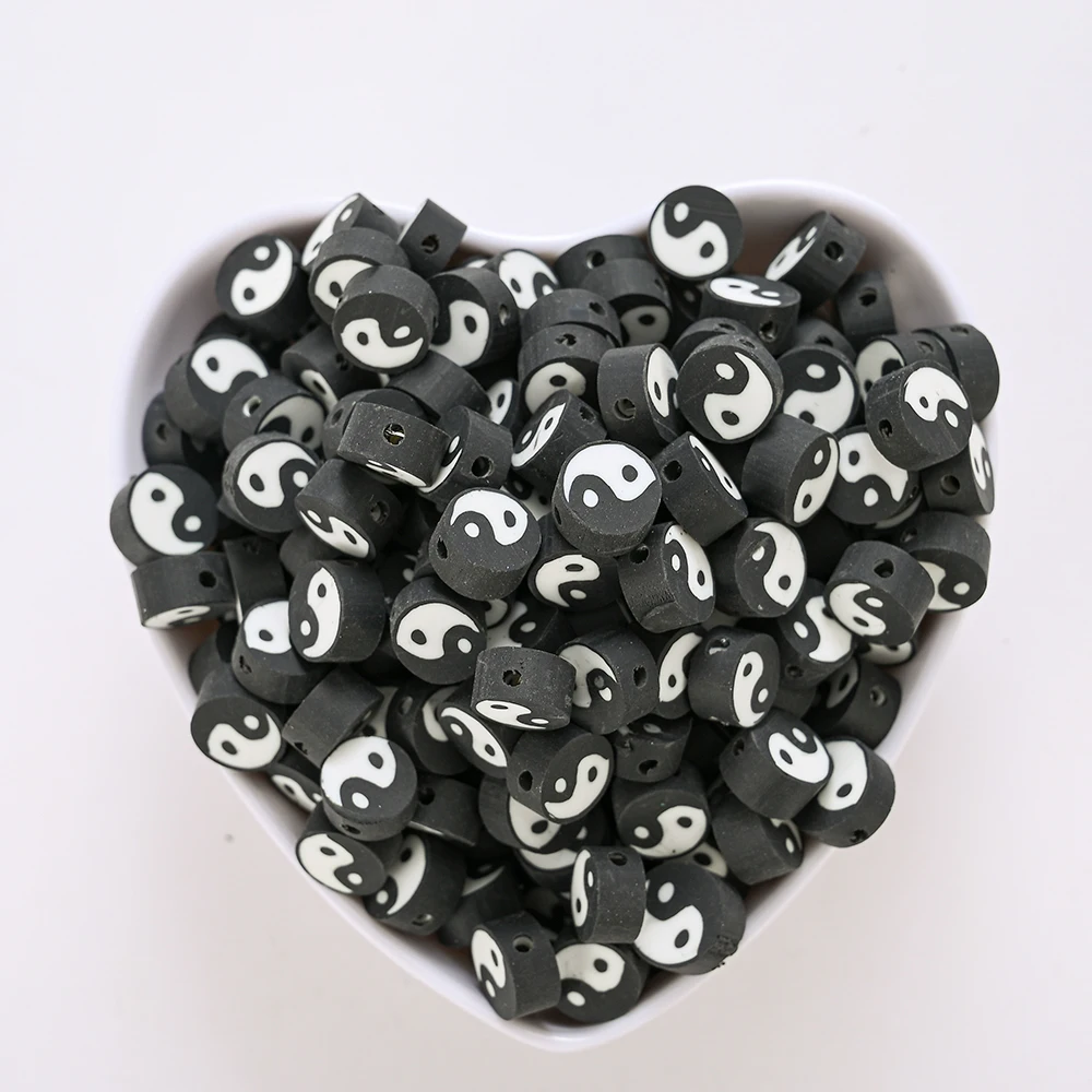 iyoe 50pcs Tai Chi Round Clay Polymer Spacer Beads Yin Yang Beads For DIY Jewelry Making Bracelet Necklace Accessories