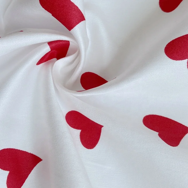 
Print cotton satin fabric with fashion red heart pattern for cotton fabric satin shirt 