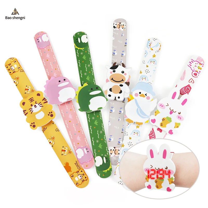 Cartoon Series Snap Bracelet Watch Silicone LED Digital Watch Cartoon Toys Electronic Pat Watch For Kids