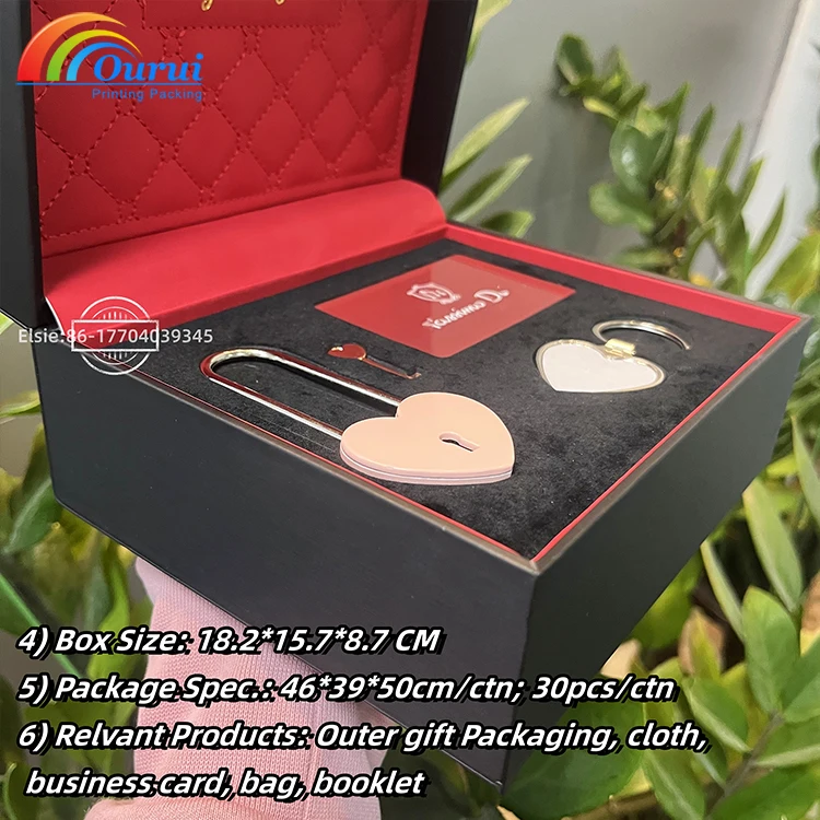 Custom Logo Red PU Gift Packaging Box with Hard EVA/Foam for Key Business Cards Perfume Watch Box