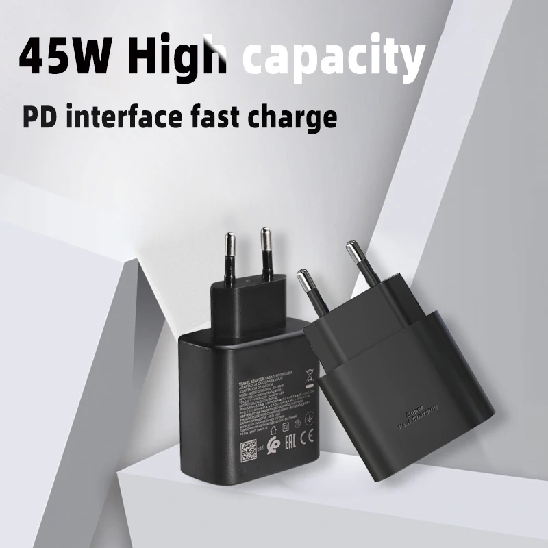 Original 45w Us/eu/uk Plug Adaptive Fast Charing Usb C Wall Travel Charger for Samsung 45w charger