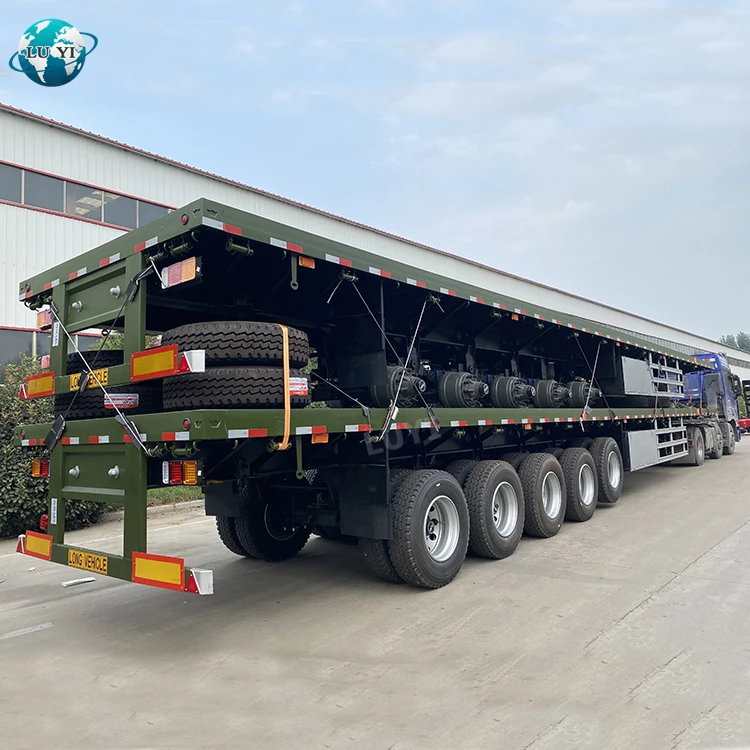 China Manufacturer 5 Axles 80 ton platform trailer with lifting system container flatbed semi trailer for sale