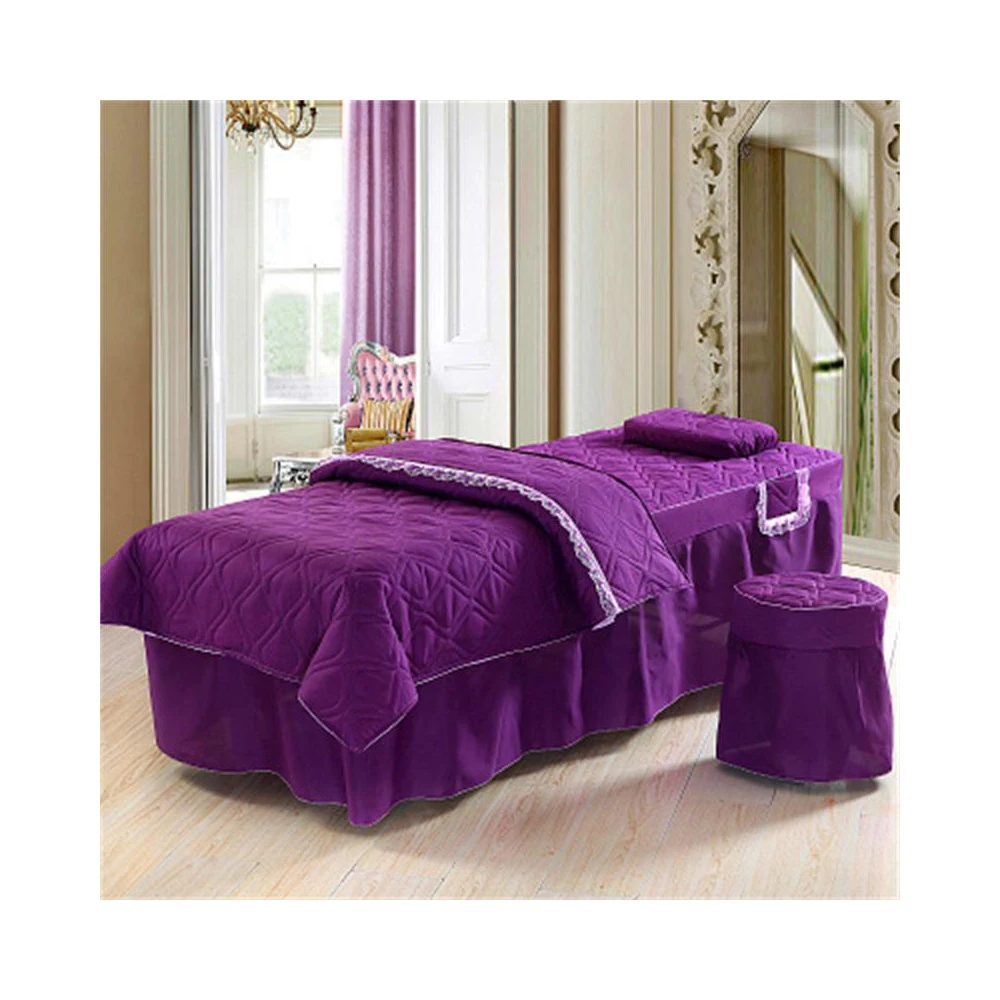 Hot selling shaped lace bed skirt bedsread flat sheet spa beauty massage table sheet set