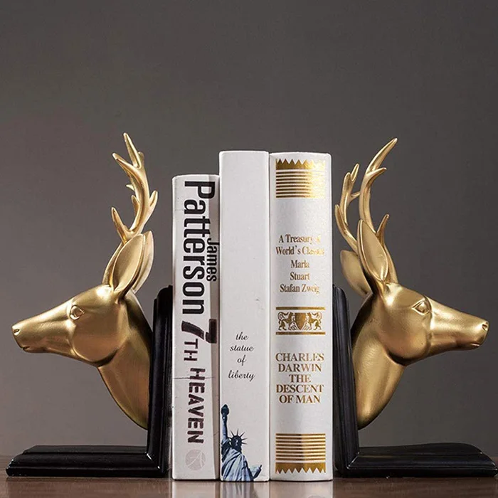 Resin Book Ends for book Shelves animal tiger wolf elephant deer elk head shape Bookends Decorative Rustic globe Bookshelf Decor
