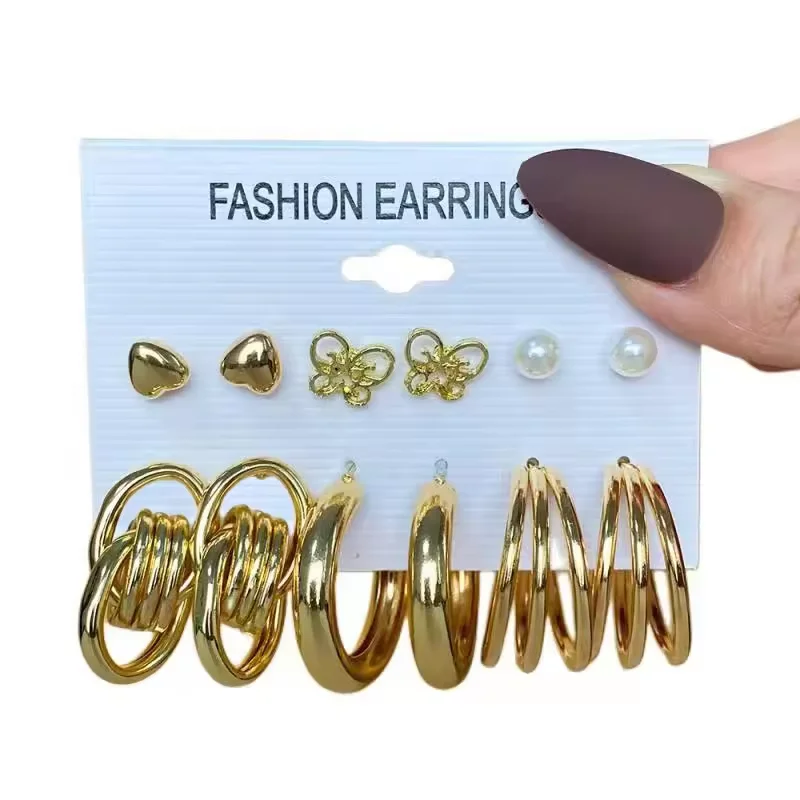Women Fashion Imitation Pearl Gold Hoop Butterfly Earring Unique Stainless Steel Earrings