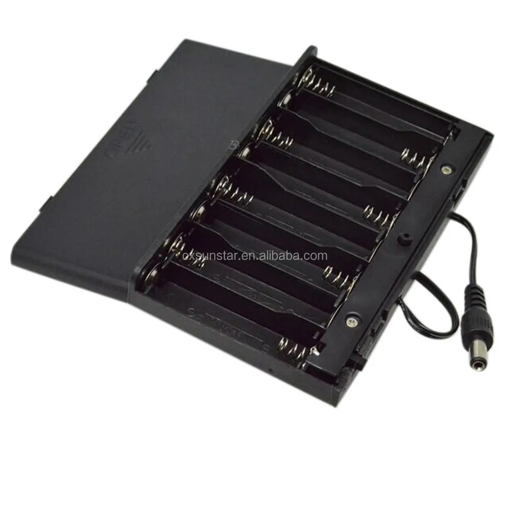 12V 8 x AA Battery Case Holder / 8pcs Batteries Storage Case Box With Leads Switch