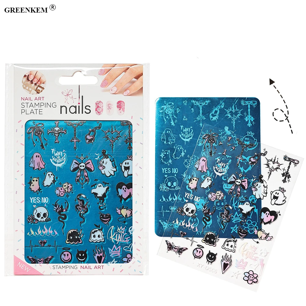 Custom Stainless Steel Square Nail Stamping Plates Leaf Moon Cat Skull Rose Nail Art Stamping Plate