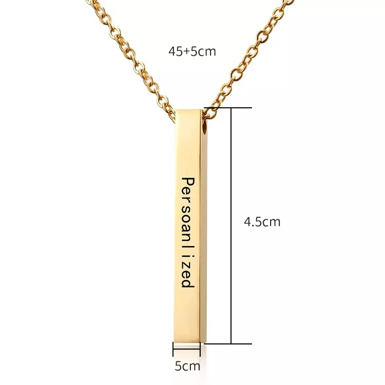 Custom Personalised Message Name 18k Gold Necklace Fashion Stainless Steel T Thin Blank Vertical Bar Pendant Chain Necklace