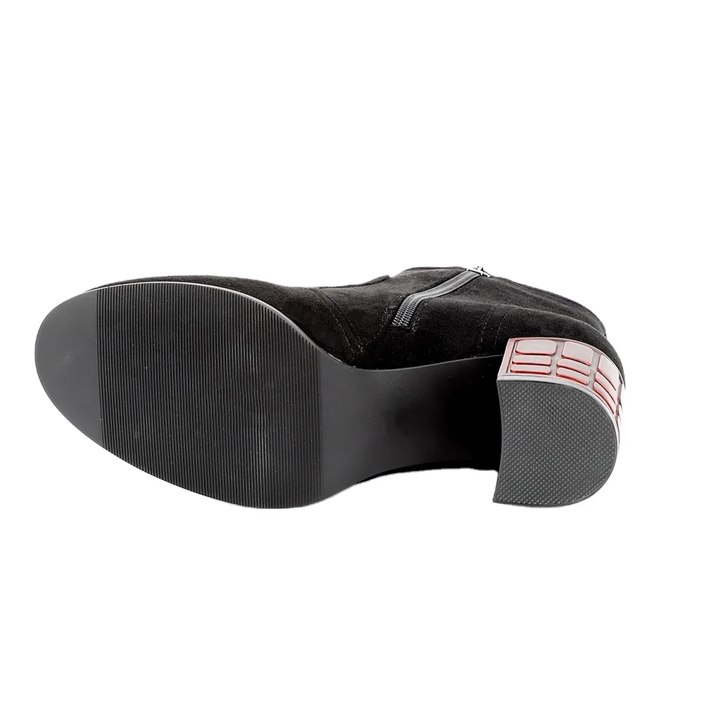 Large Size Plus Fleece Lining Black Short Boots Suede Thick High Heels Fashion Ankle Cowboy Boots