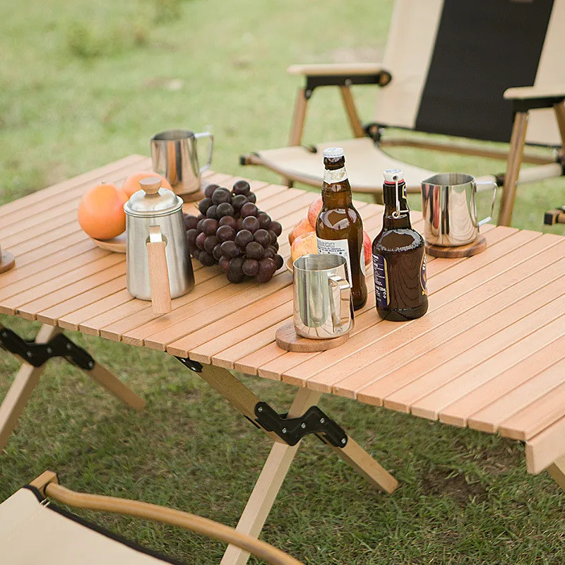 Factory Price Wood Aluminum Camping Foldable Table Adjustable Picnic Outdoor Durable Roll Top Up Folding Table With Light