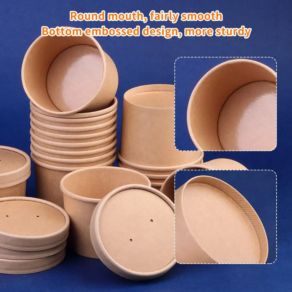 OEM&ODM&OBM Soup Bowl Soup Cup Ice Cream Containers 8oz Soup Cup Kraft Paper Craft Paper Packing Food Single Wall Paper Cups