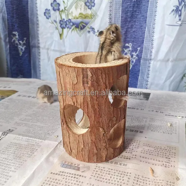 Wooden Hedgehog Guinea Pig House Outdoor Shelter Outside Habitat House Natural Wood Log Hotel OEM