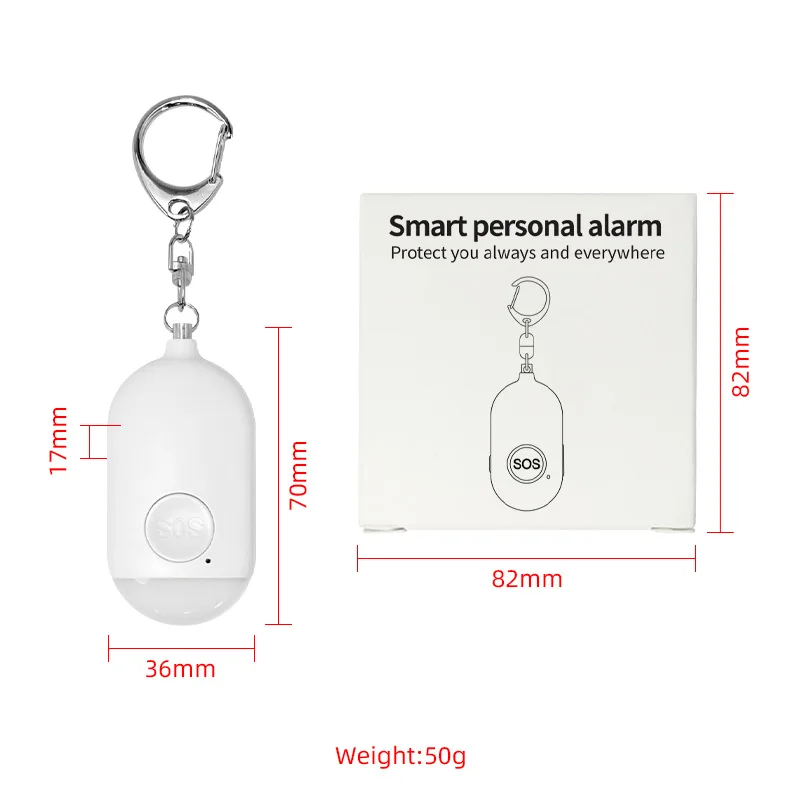 Tuya Bluetooth 130Db Loudness SOS Emergency Panic Alarm Keychain Kids Personal Safety Key Chain Alarms