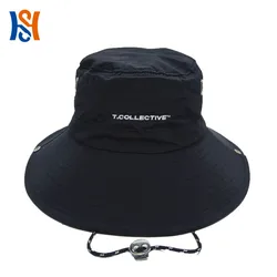 Custom Embroidery 100% polyester Nylon Quickly Dry Bucket Hat With Metal Buckle And Reflective Strap Fisherman Bucket Cap
