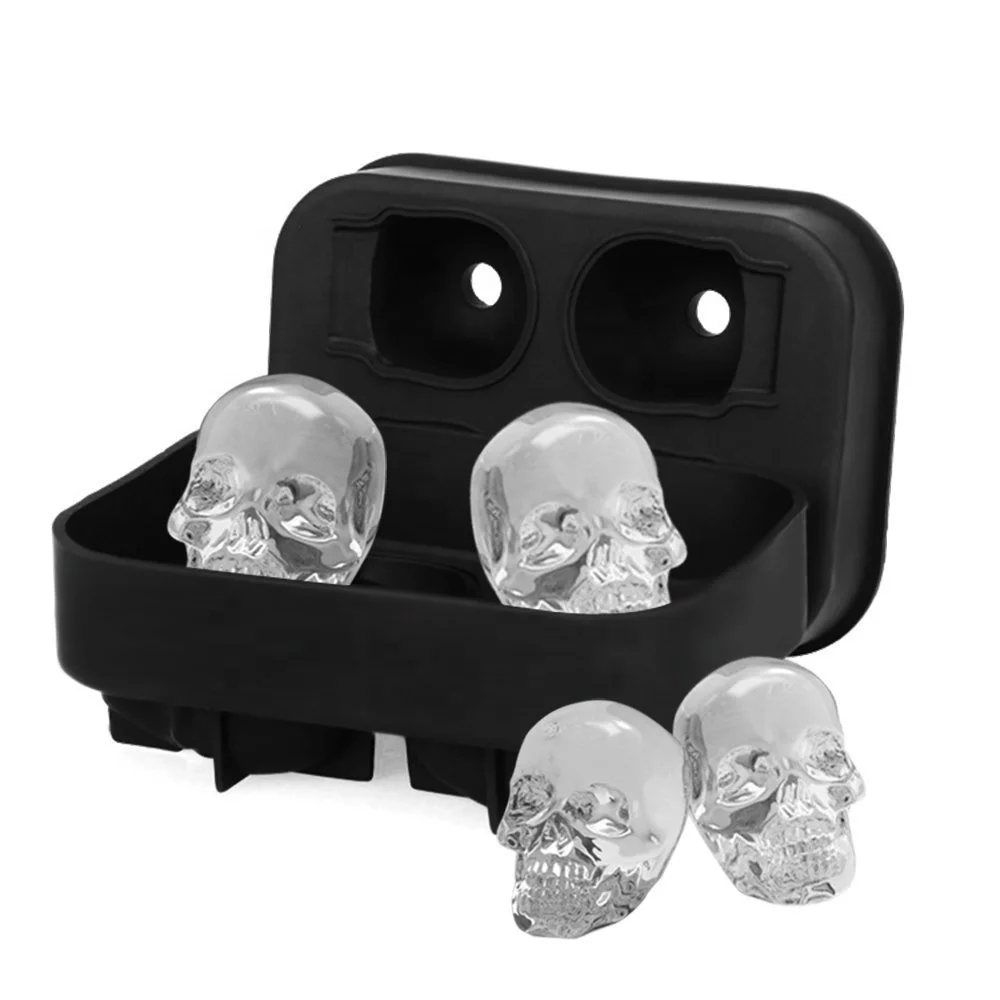 Hot Sale ice skull silicone Skull Ice Tray For Whiskey 4 In 1 Easy Release Silicone 3D Skull Ice Mold