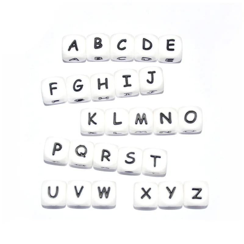 
100% food-grade silicone teething beads cube alphabet silicon letter beads for baby chew silicone beads teething 