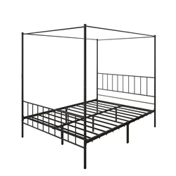 Stable Sturdy Modern Twin Adult Canopy Bed Frame Black Concise Metal Bed