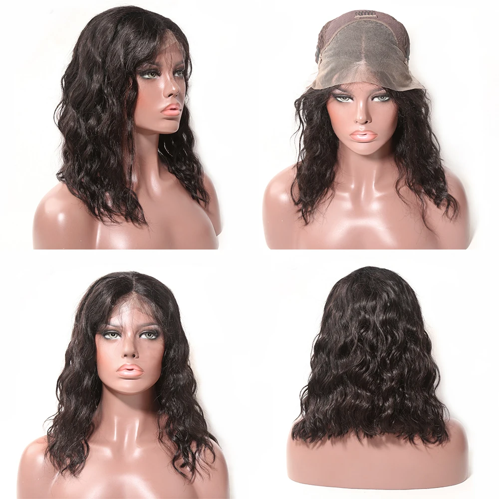 
XBL Drop Shipping Remy Human Hair Lace Front Wig Pre Plucked Short Bob Wig with baby hair 8-14 inch Natural Black 